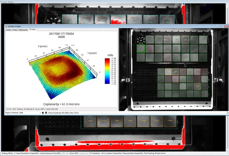Akrometrix RTA Real Time Analysis pass fail warpage heatmap screenshot